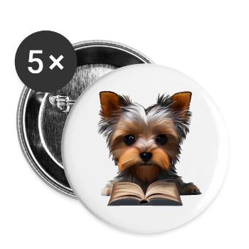 Yorkshire Terrier Book Read Dog Dog Owner - Buttons large 2.2''/56 mm (5-pack) - white - Front