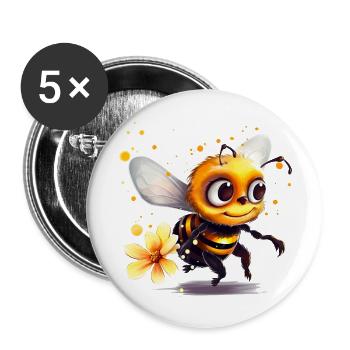 Lustige Biene hat sich mit Blütenpollen bekleckert - Buttons groß 56 mm (5er Pack) - Weiß - Vorne