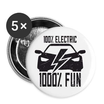 100% électrique 1000% Fun - pour les fans de voitures électriques - Lot de 5 grands badges (56 mm) - blanc - Devant