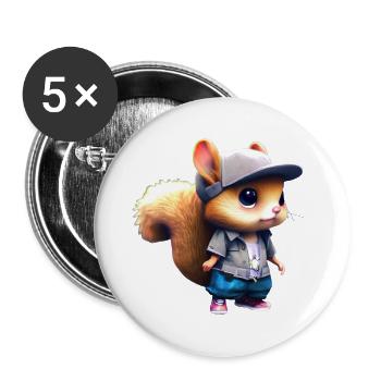 Un adorable écureuil chibi en tenue urbaine - Lot de 5 grands badges (56 mm) - blanc - Devant
