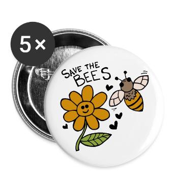 Rettet die Bienen - Buttons groß 56 mm (5er Pack) - Weiß - Vorne
