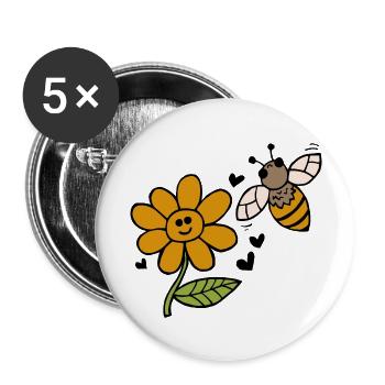 Bienen- und Blumenliebe - Buttons groß 56 mm (5er Pack) - Weiß - Vorne