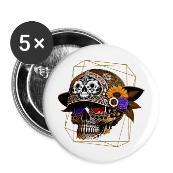 Skull mit Helm - Buttons groß 56 mm (5er Pack) - Weiß - Vorne
