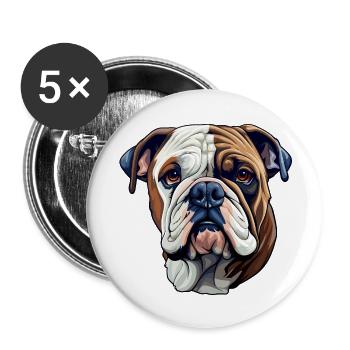 Race de chien bouledogue - Lot de 5 grands badges (56 mm) - blanc - Devant