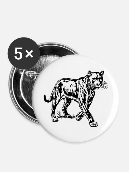 Panther Raubtier Dschungel Wildkatze - Buttons groß 56 mm (5er Pack) - Weiß
