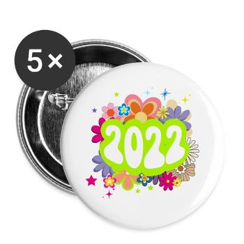 Jahr 2022 Jubiläum Floral Groovy - Buttons groß 56 mm (5er Pack) - Weiß - Vorne