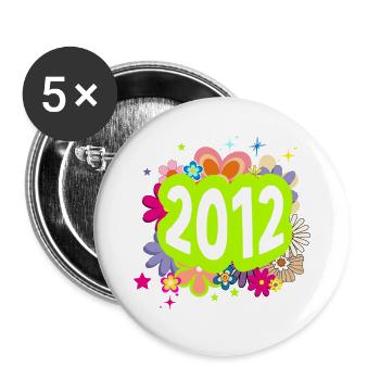 Année 2012 anniversaire Groovy floral - Lot de 5 grands badges (56 mm) - blanc - Devant