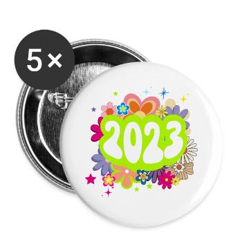 Year 2023 anniversary Floral Groovy - Buttons large 2.2''/56 mm (5-pack) - white - Front