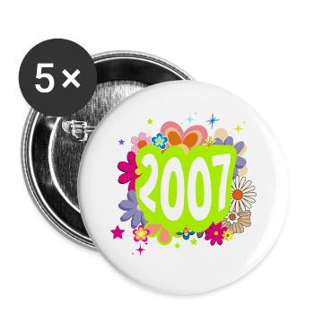 Jahr 2007 Jubiläum Floral Groovy - Buttons groß 56 mm (5er Pack) - Weiß - Vorne