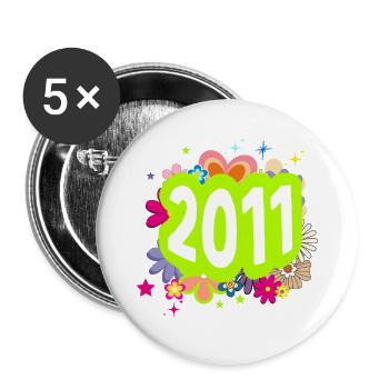 Jahr 2011 Jubiläum Groovy Floral - Buttons groß 56 mm (5er Pack) - Weiß - Vorne