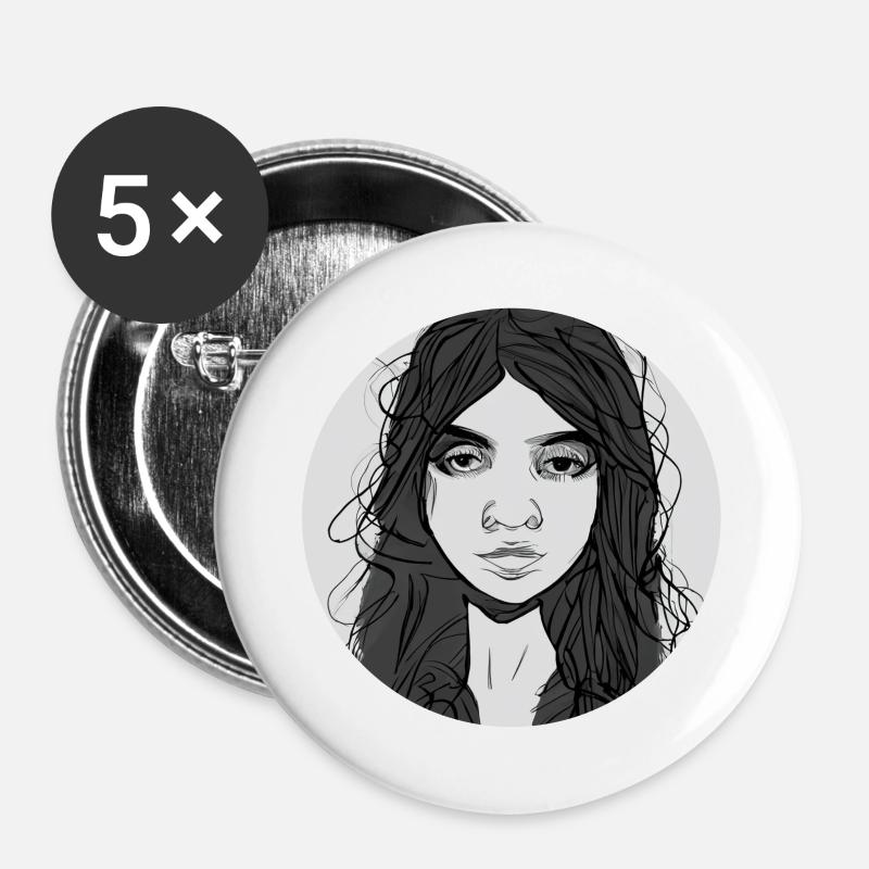 B/W Woman Face Abstract - Buttons large 2.2''/56 mm (5-pack) - white
