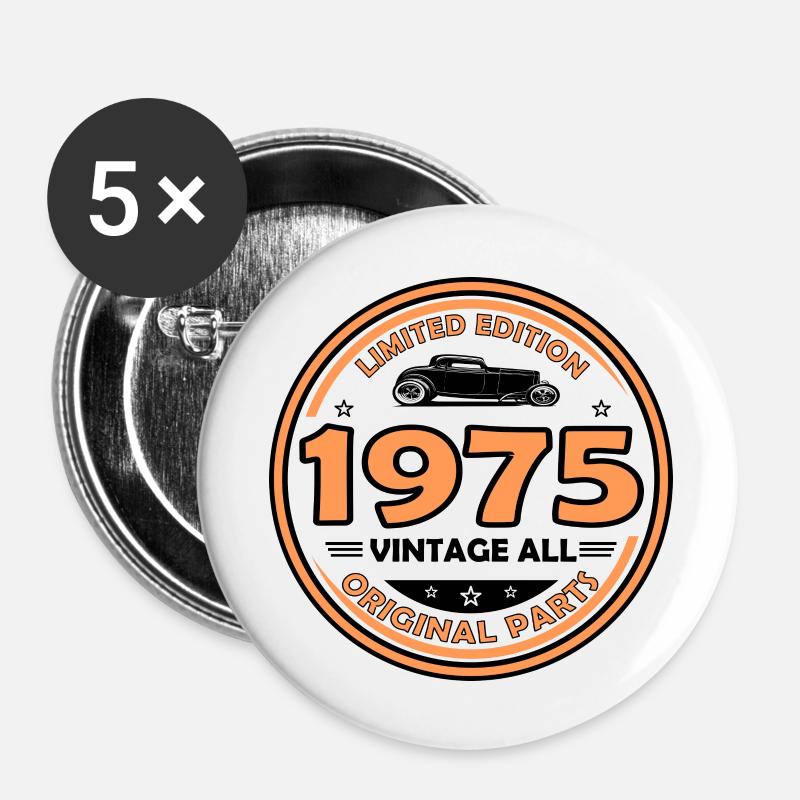 vintage 1975 - Buttons large 2.2''/56 mm (5-pack) - white