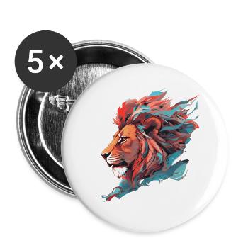 Lion Farouche clair et turquoise - Lot de 5 grands badges (56 mm) - blanc - Devant
