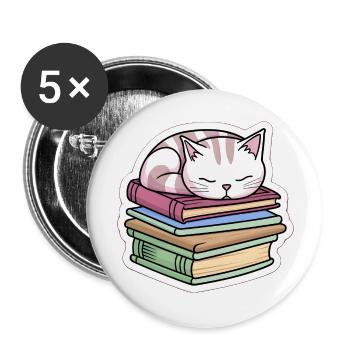 Sleeping Book Cat - Buttons large 2.2''/56 mm (5-pack) - white - Front