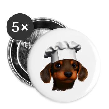Teckel, Chiot teckel, Cuisine, Restaurateur, Chien, Chiens - Lot de 5 grands badges (56 mm) - blanc - Devant