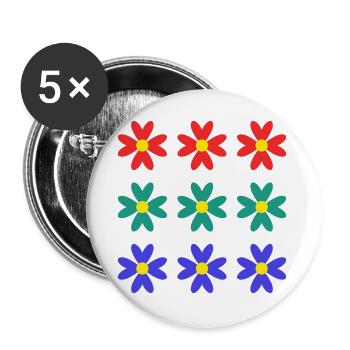 BLUME. BLUME. NATUR. ÖKOLOGIE. JAHRESTAG - Buttons groß 56 mm (5er Pack) - Weiß - Vorne