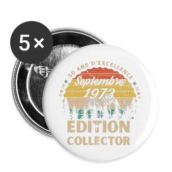 Aniversaire 50 Ans Septembre 1973 Vintage - Lot de 5 grands badges (56 mm) - blanc - Devant