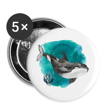 Orca Aquarell – Tiefer Ozean Kunstdruck - Buttons groß 56 mm (5er Pack) - Weiß - Vorne