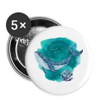 Blue Whale Watercolor – Ocean Wildlife Art - Buttons large 2.2''/56 mm (5-pack) - white - Front