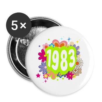 Jahr 1983 Jubiläum Floral Groovy - Buttons groß 56 mm (5er Pack) - Weiß - Vorne