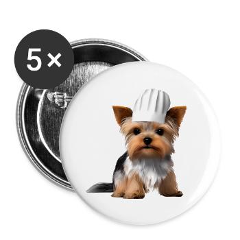 Yorkshire Terrier Cuisine chiot Chien Restaurateur - Lot de 5 grands badges (56 mm) - blanc - Devant