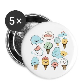 Kawaii ice cream and cones - Buttons large 2.2''/56 mm (5-pack) - white - Front