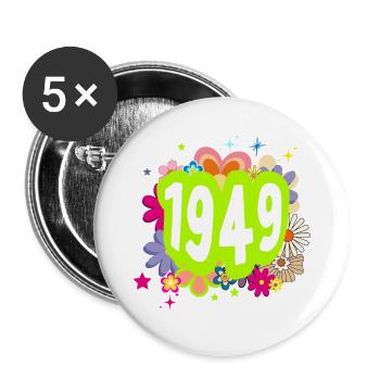 Année 1949 anniversaire Groovy floral - Lot de 5 grands badges (56 mm) - blanc - Devant
