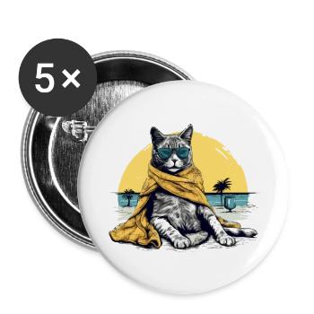 Koki, die Pascha-Katze - Buttons groß 56 mm (5er Pack) - Weiß - Vorne