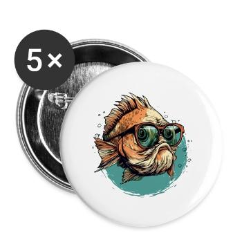 Kazo the spectacled fish - Buttons large 2.2''/56 mm (5-pack) - white - Front