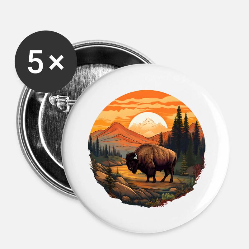 Bison Sunset - Buttons large 2.2''/56 mm (5-pack) - white