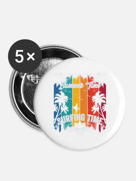 Summer Time Surfing Time - Buttons groß 56 mm (5er Pack) - Weiß