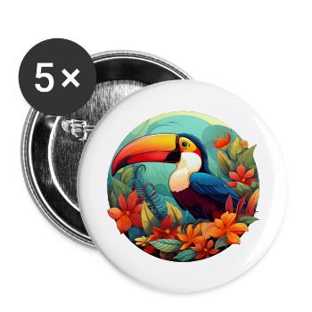 Tropical Toucan - Buttons large 2.2''/56 mm (5-pack) - white - Front