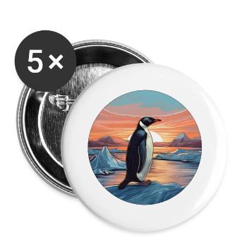 Coucher de soleil pingouin - Lot de 5 grands badges (56 mm) - blanc - Devant