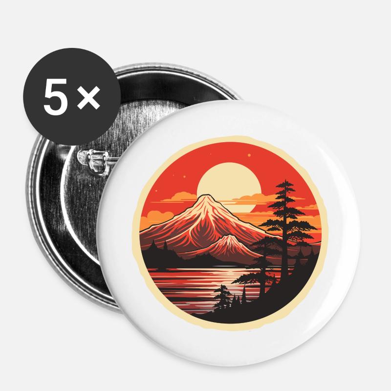 Japan Mountain - Buttons large 2.2''/56 mm (5-pack) - white