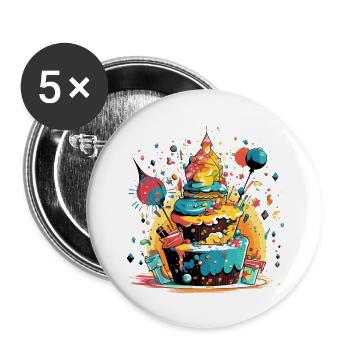 Geburtstagskuchen - Buttons groß 56 mm (5er Pack) - Weiß - Vorne