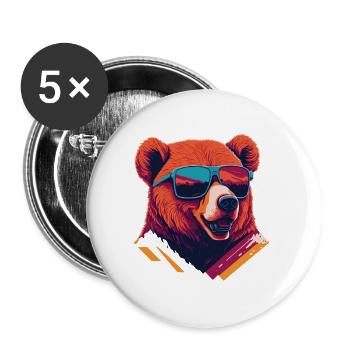 Audacieux et baissier: T-shirt Retro Bear - Lot de 5 grands badges (56 mm) - blanc - Devant