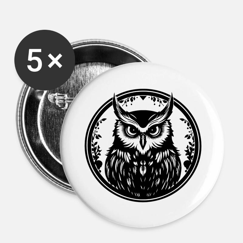 Eule Eulen Vogel Vögel - Buttons groß 56 mm (5er Pack) - Weiß