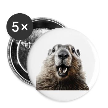 Murmeltier schaut in die Kamera - Lustig - Buttons groß 56 mm (5er Pack) - Weiß - Vorne