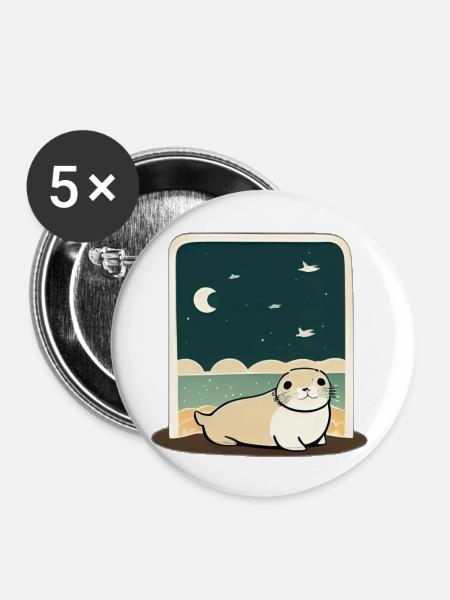 Niedliche Robbe Sternennacht - Buttons groß 56 mm (5er Pack) - Weiß