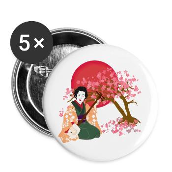 Une femme japonaise joue Shamisen - Lot de 5 grands badges (56 mm) - blanc - Devant