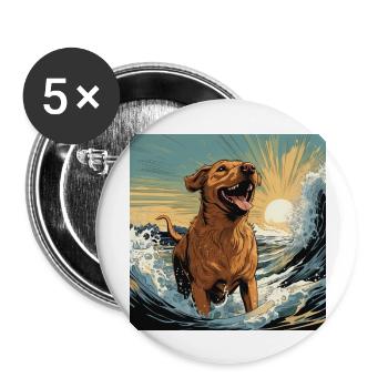 Lustighausen - Comic Style dog - Buttons groß 56 mm (5er Pack) - Weiß - Vorne