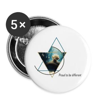 Hybride paresseux-ours fluffy - Lot de 5 grands badges (56 mm) - blanc - Devant