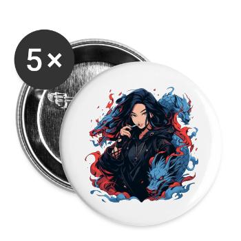 Dragon Girl Yuna - Buttons large 2.2''/56 mm (5-pack) - white - Front
