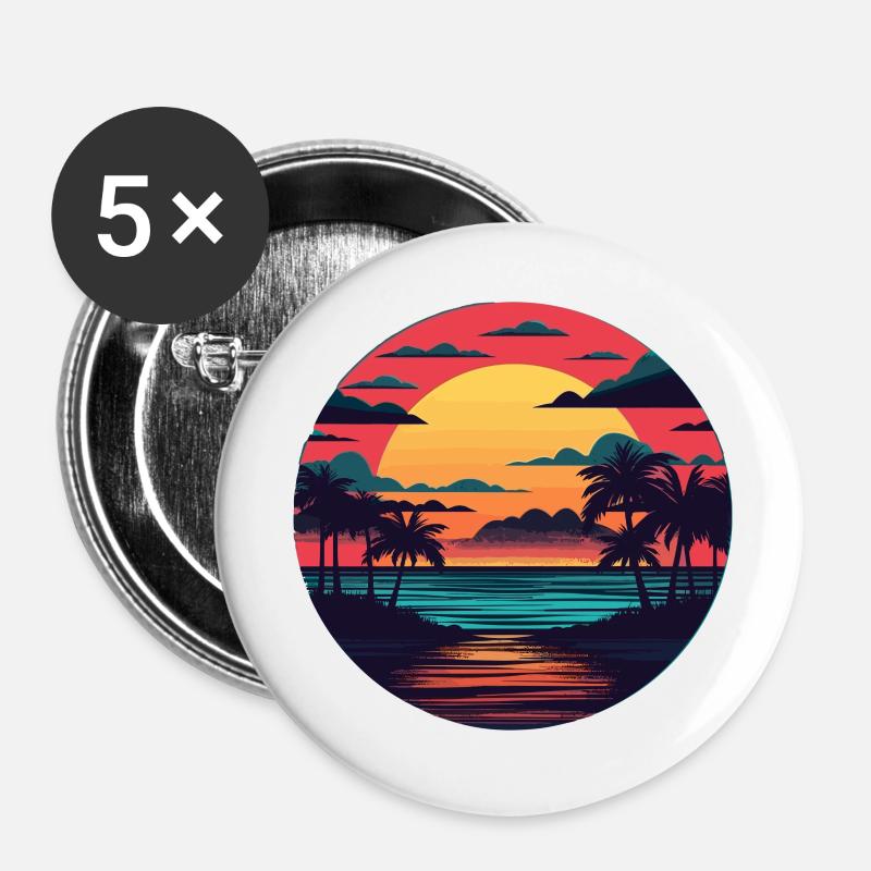 Vintage Sunset Beach - Buttons large 2.2''/56 mm (5-pack) - white