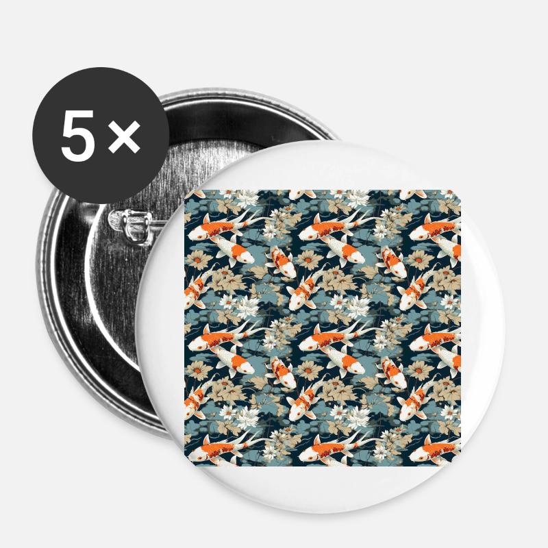 Koi Fish Seamless Pattern Japanese Asian Chinese - Buttons large 2.2''/56 mm (5-pack) - white