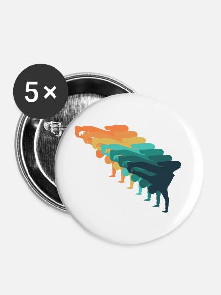 Retro-Breakdance - Buttons groß 56 mm (5er Pack) - Weiß