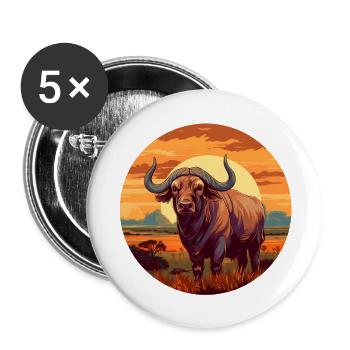 Buffle d’Afrique - Lot de 5 grands badges (56 mm) - blanc - Devant