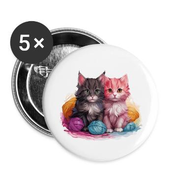 Two kittens with ball of wool in vector graphic style - Buttons large 2.2''/56 mm (5-pack) - white - Front