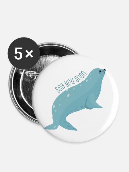 Meerestiere - Buttons groß 56 mm (5er Pack) - Weiß