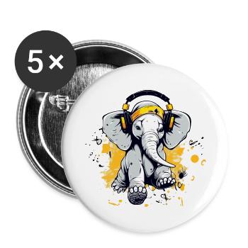 Lobi, der tanzende Elefant - Buttons groß 56 mm (5er Pack) - Weiß - Vorne